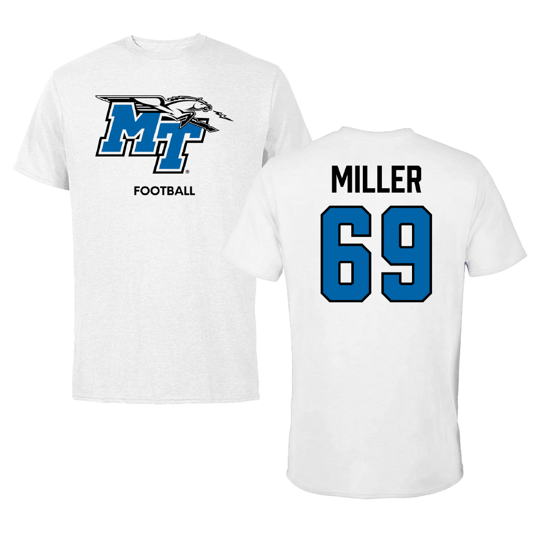 Middle Tennessee State University Football White Performance Tee - #69 Marcus Miller