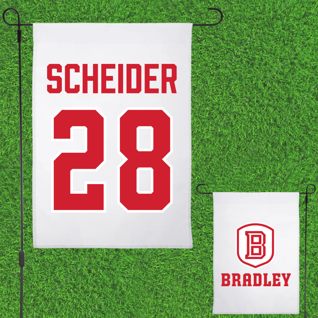 Bradley University Baseball White Garden Flag - #28 Calen Scheider