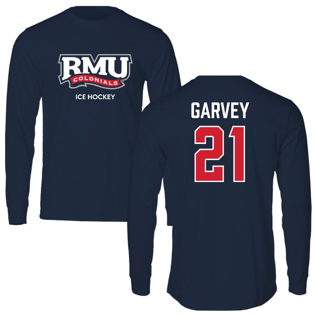 Robert Morris University Ice Hockey (M) Navy RMU Performance Long Sleeve - #21 Cameron Garvey