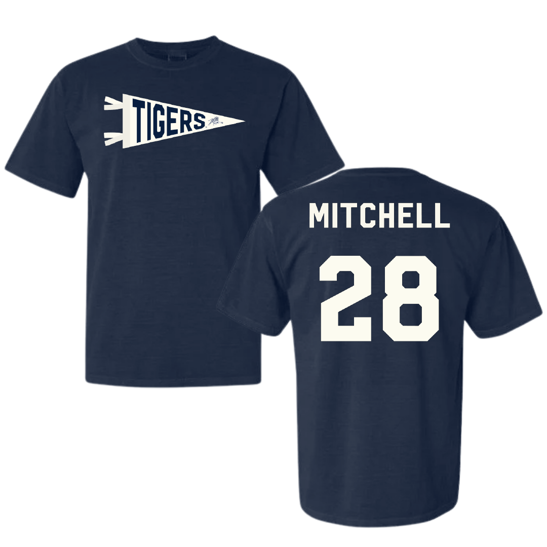 Jackson State University Football Navy Pennant Comfort Colors Tee - #28 Bruce Mitchell