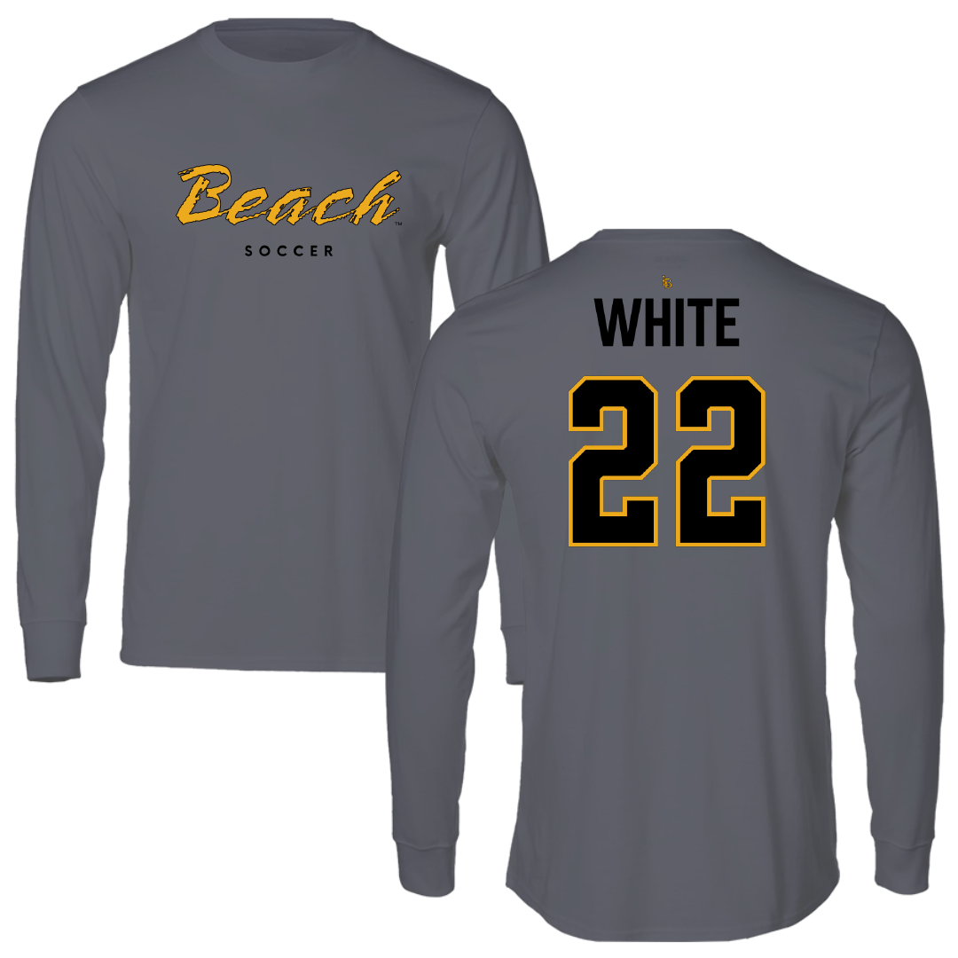 Long Beach State University Soccer (W) Gray Performance Long Sleeve - #22 Ameera White