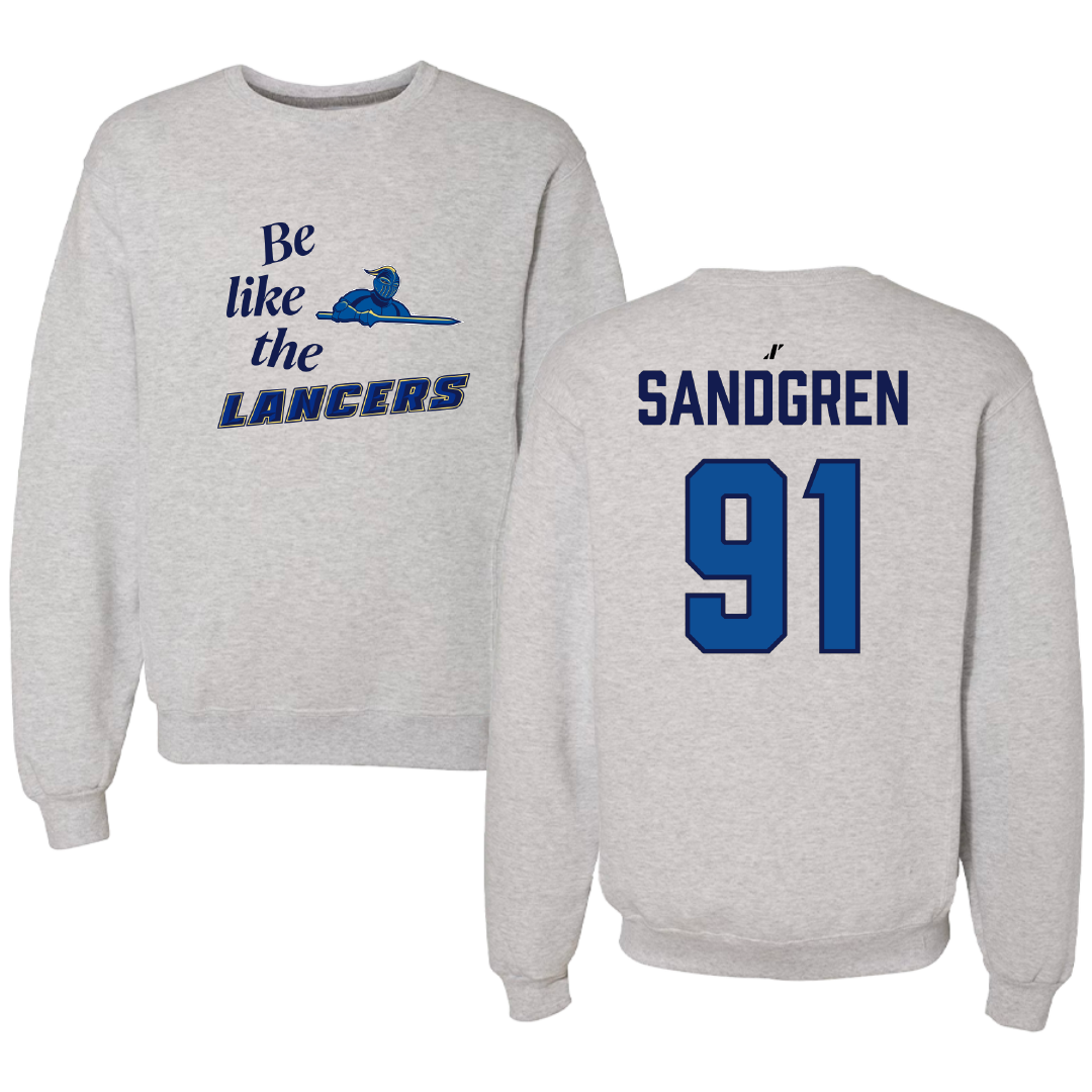 Worcester State University Football Light Gray Be Like Us Crewneck - #91 Kaden Sandgren