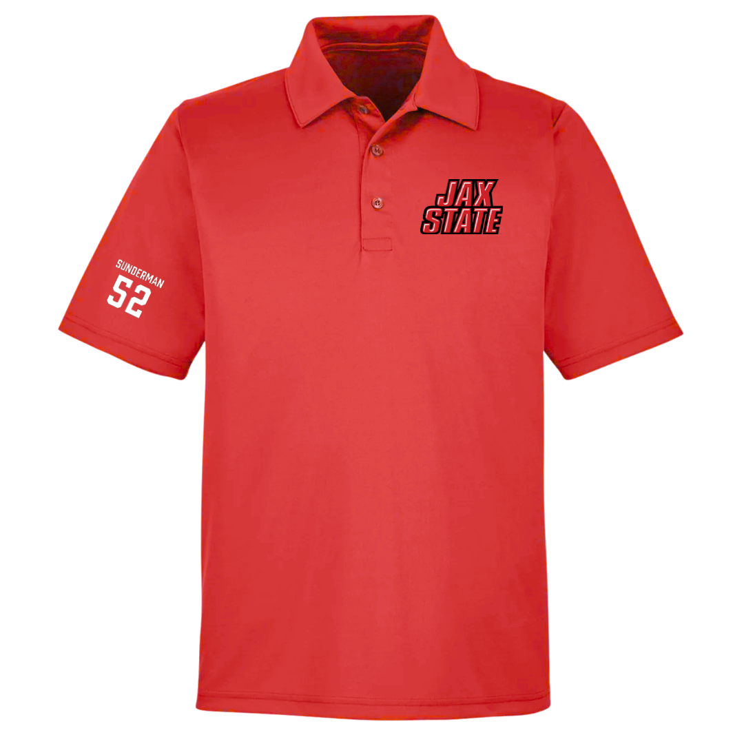 Jacksonville State University Football Red Polo - #52 Maddox Sunderman