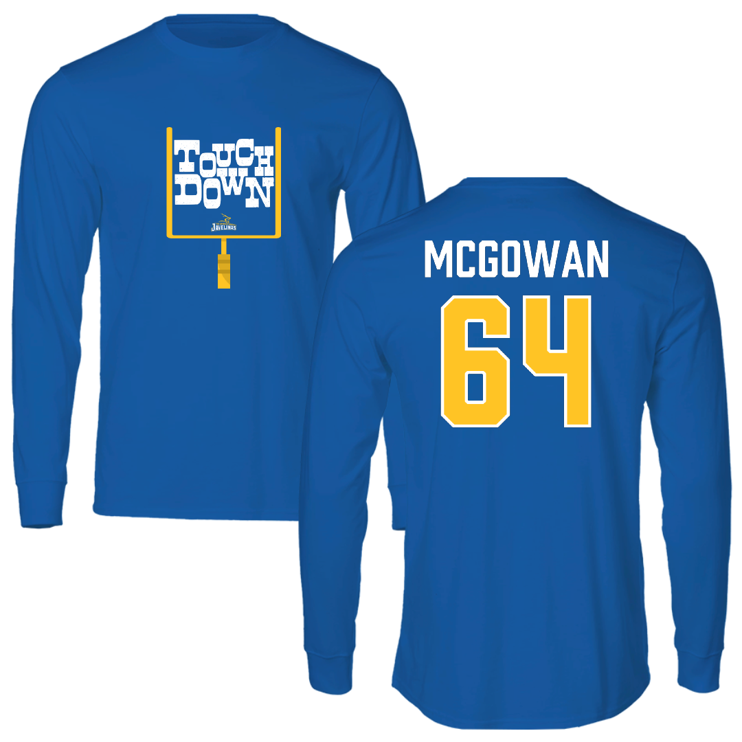 Texas A&M University-Kingsville Football Blue Touchdown Long Sleeve - #64 Kevaughnte McGowan