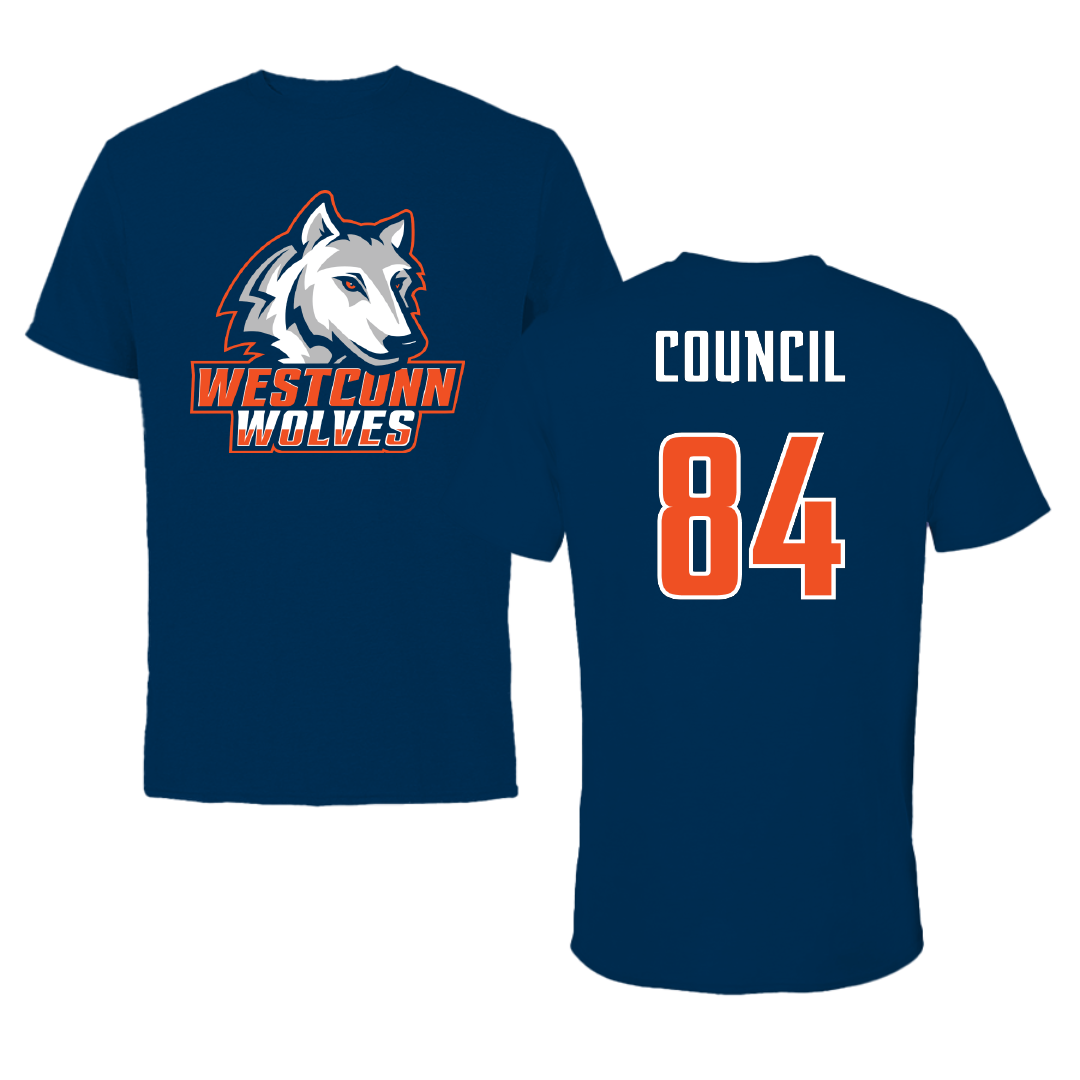 Western Connecticut State University Football Navy Wolves Performance Tee - #84 Gerald Council