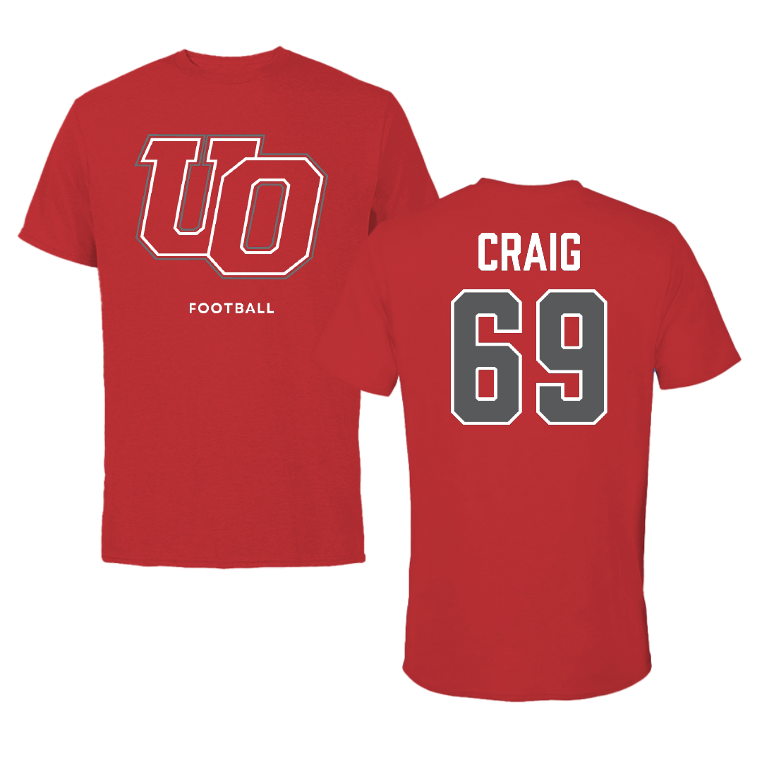 The University of Olivet Football Red Tee - #69 Brayden Craig