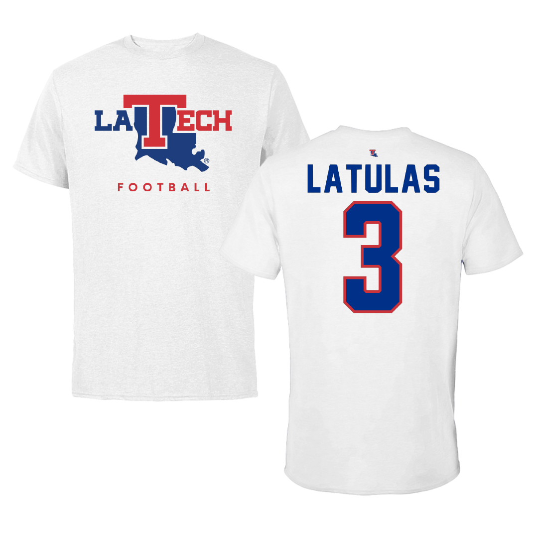 Louisiana Tech University Football White Performance Tee - #3 Dedrick Latulas