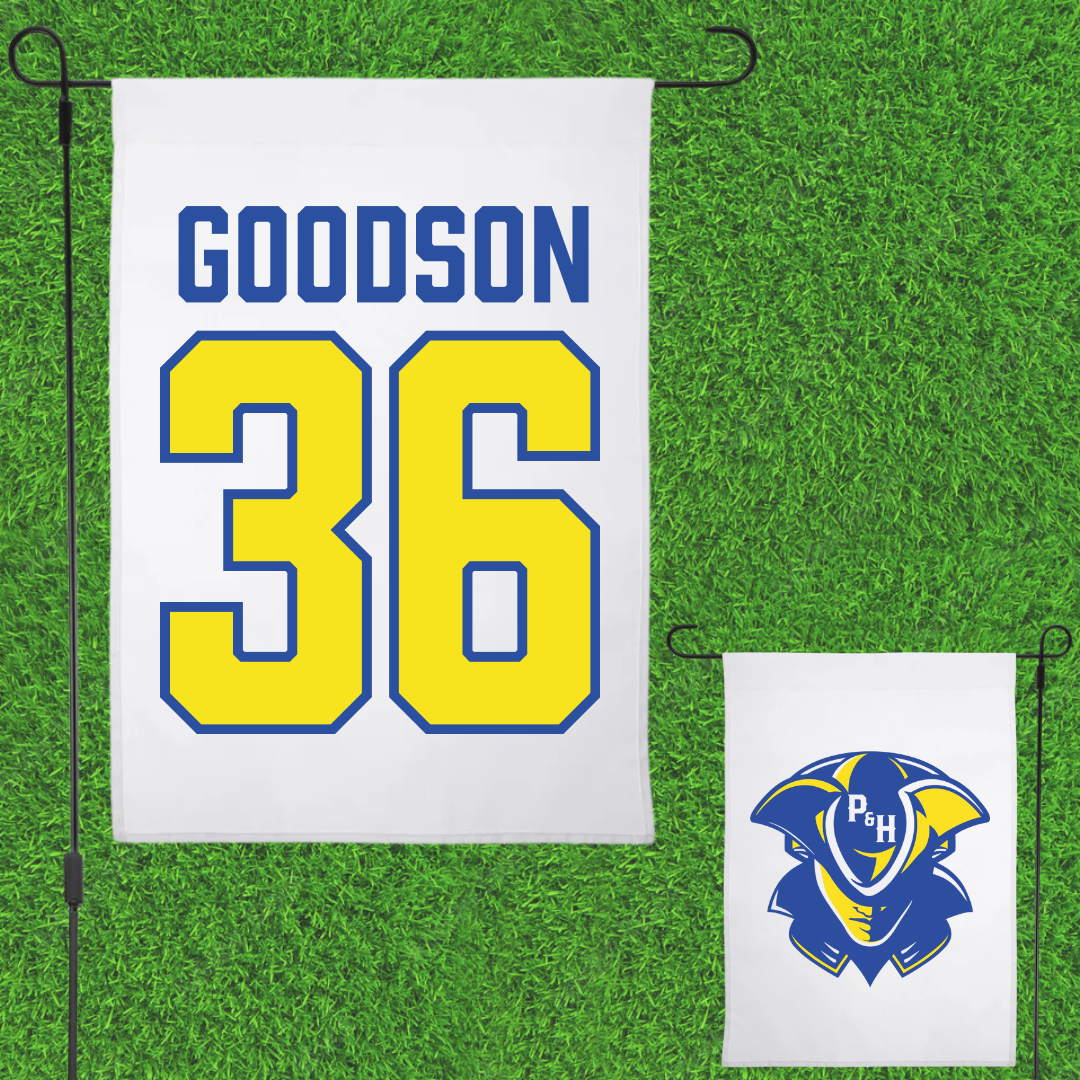 Patrick & Henry Community College Baseball White Garden Flag - #36 Ty Goodson