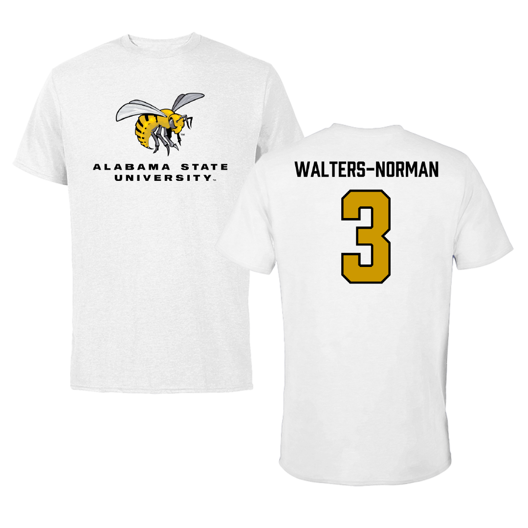 Alabama State University Basketball (W) White Performance Tee - #3 Takya Walters-Norman