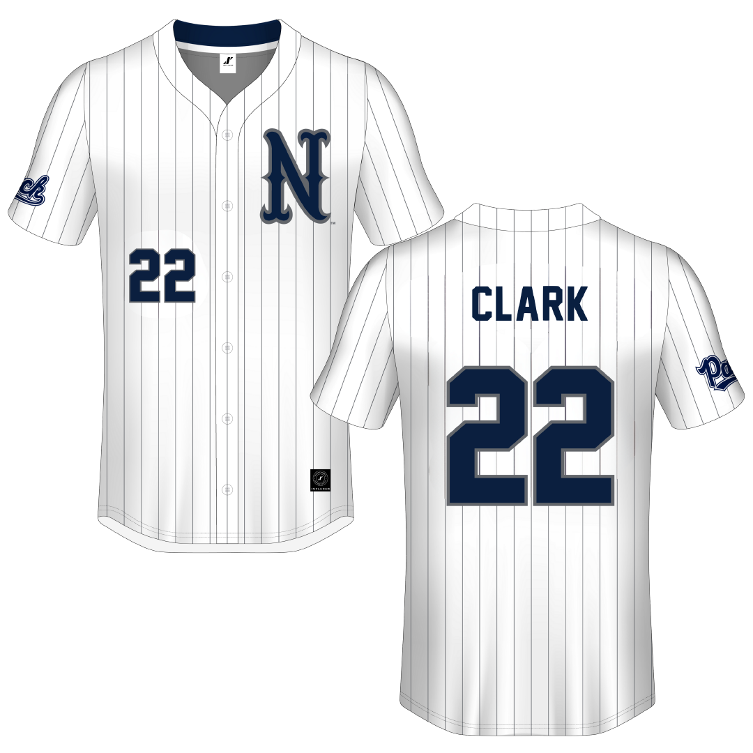 University of Nevada White Pinstripe Button-Down Jersey - #22 Bailie Clark