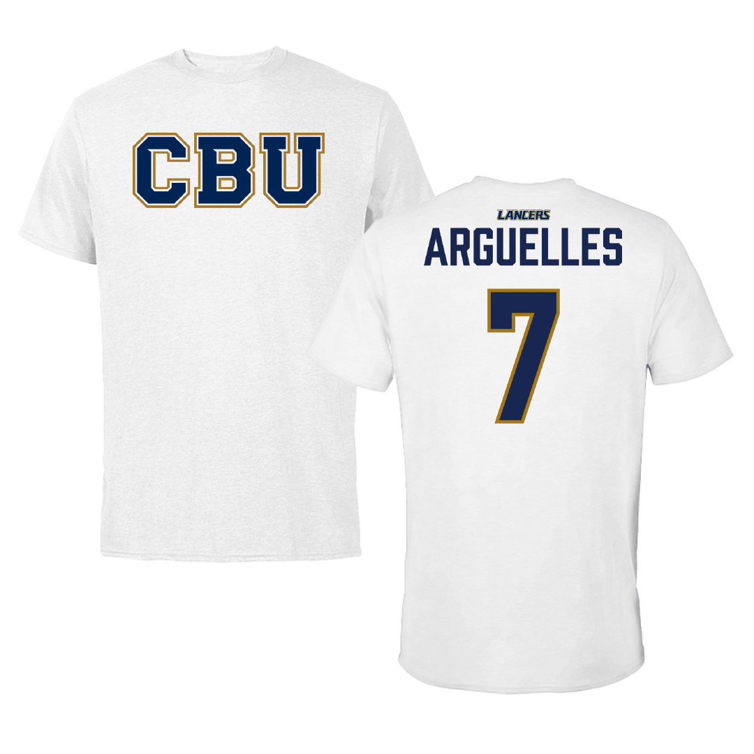 California Baptist University Stunt White Performance Tee - #7 Bianca Arguelles