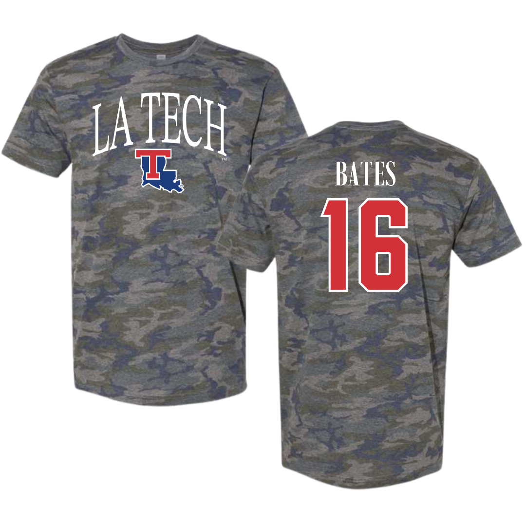 Louisiana Tech University Baseball Vintage Camo Tee - #16 Ethan Bates