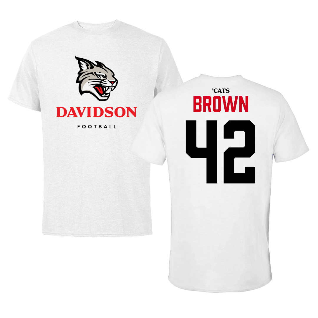 Davidson College Football White Tee - #42 Dallas Brown