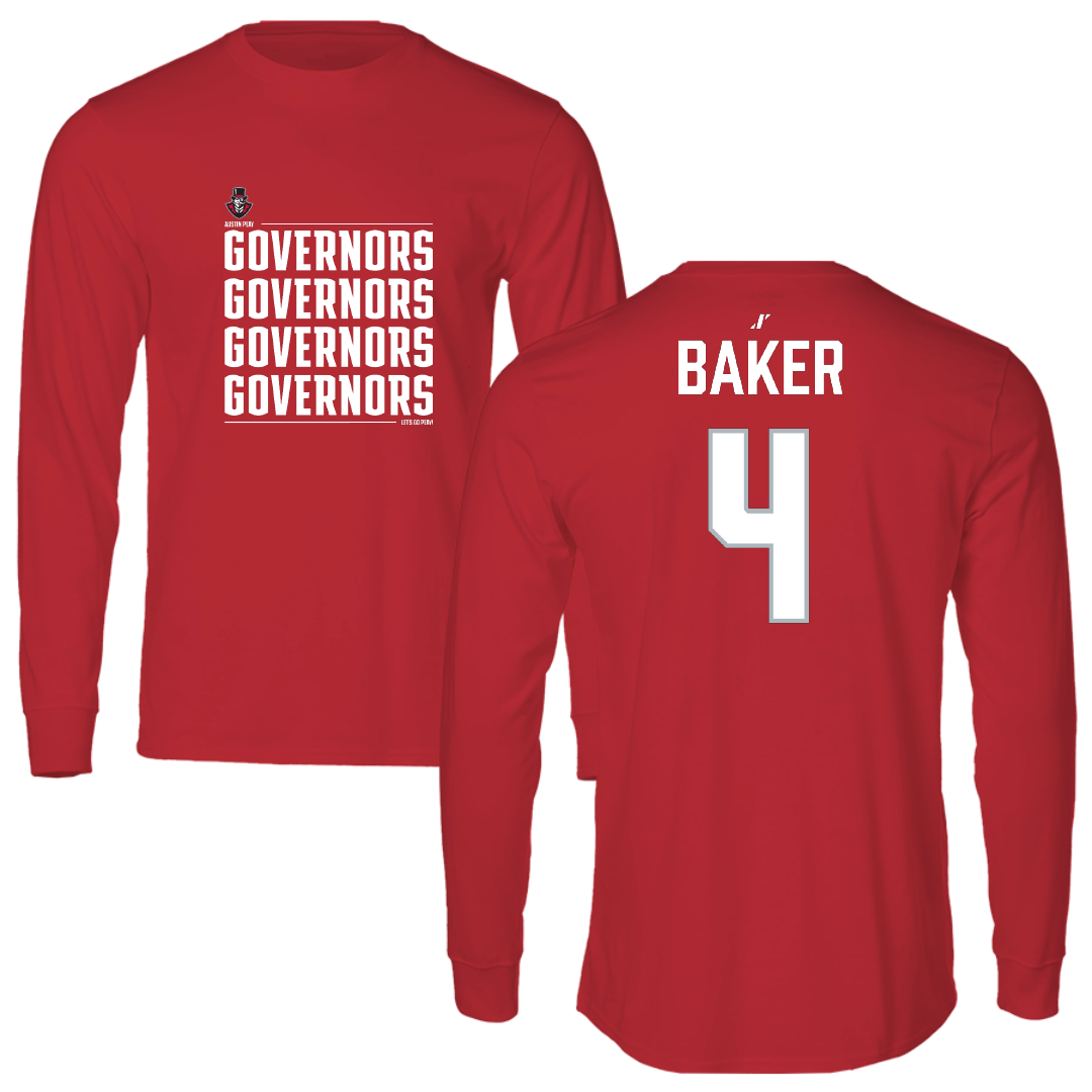 Austin Peay State University Softball Red General Long Sleeve - #4 Emilee Baker