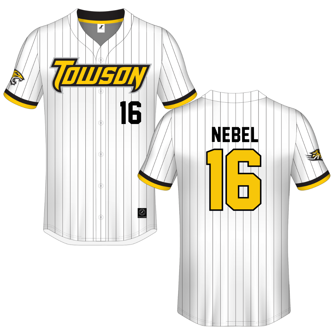 Towson University White Pinstripe Button-Down Jersey - #16 Cameron Nebel