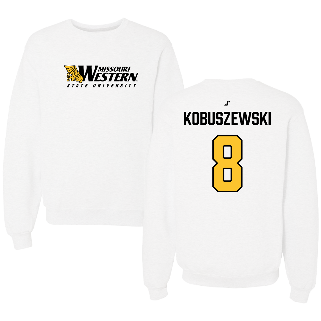 Missouri Western State University Baseball White Crewneck - #8 Micah Kobuszewski