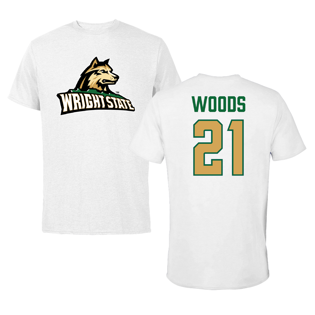 Wright State University Basketball (M) White Tee - #21 Logan Woods