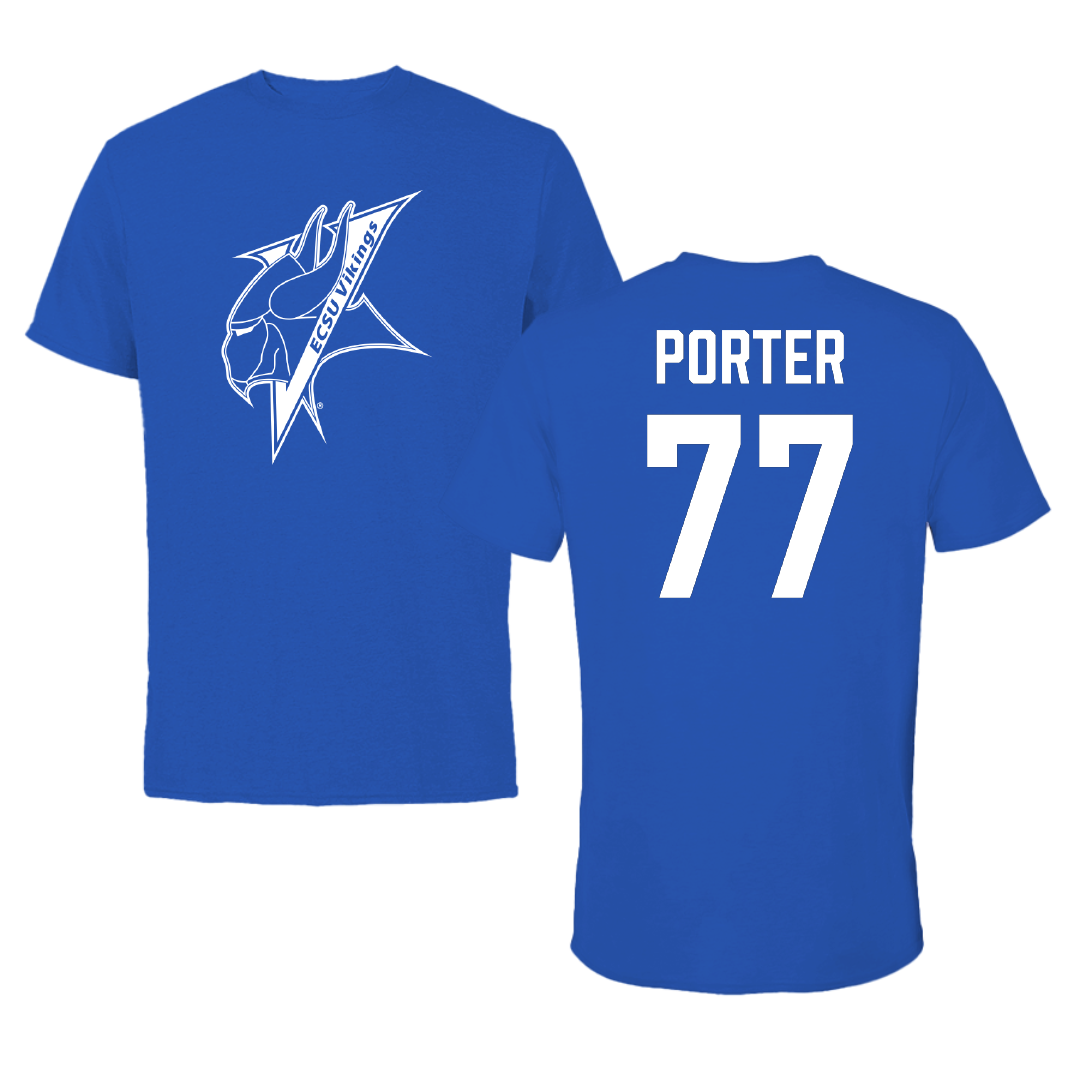 Elizabeth City State University Football Blue Performance Tee - #77 Daishaun Porter
