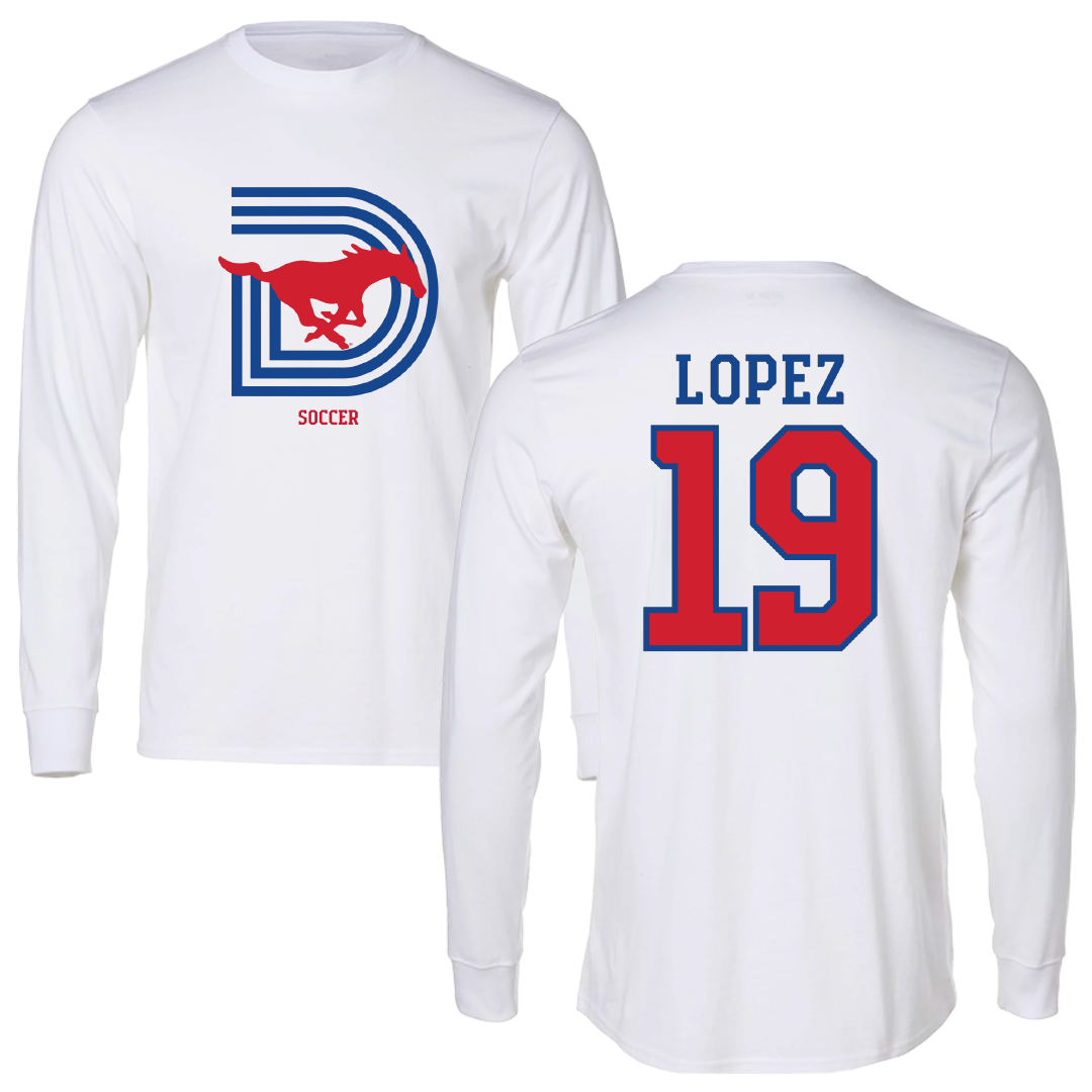 Southern Methodist University Soccer (M) White Performance Long Sleeve - #19 Milton Lopez
