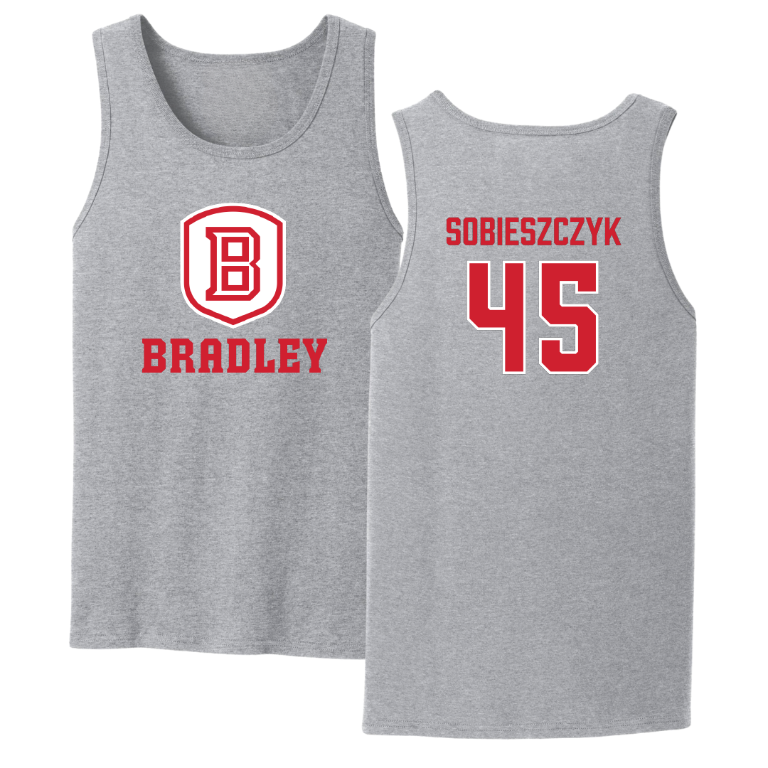 Bradley University Baseball Sport Gray Tank Top - #45 Isaac Sobieszczyk