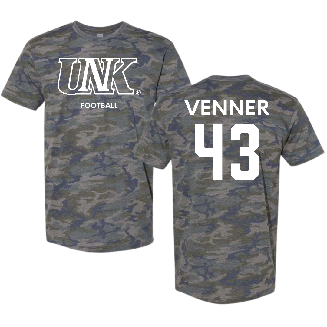 University of Nebraska at Kearney Football Vintage Camo Tee - #43 Nolan Venner