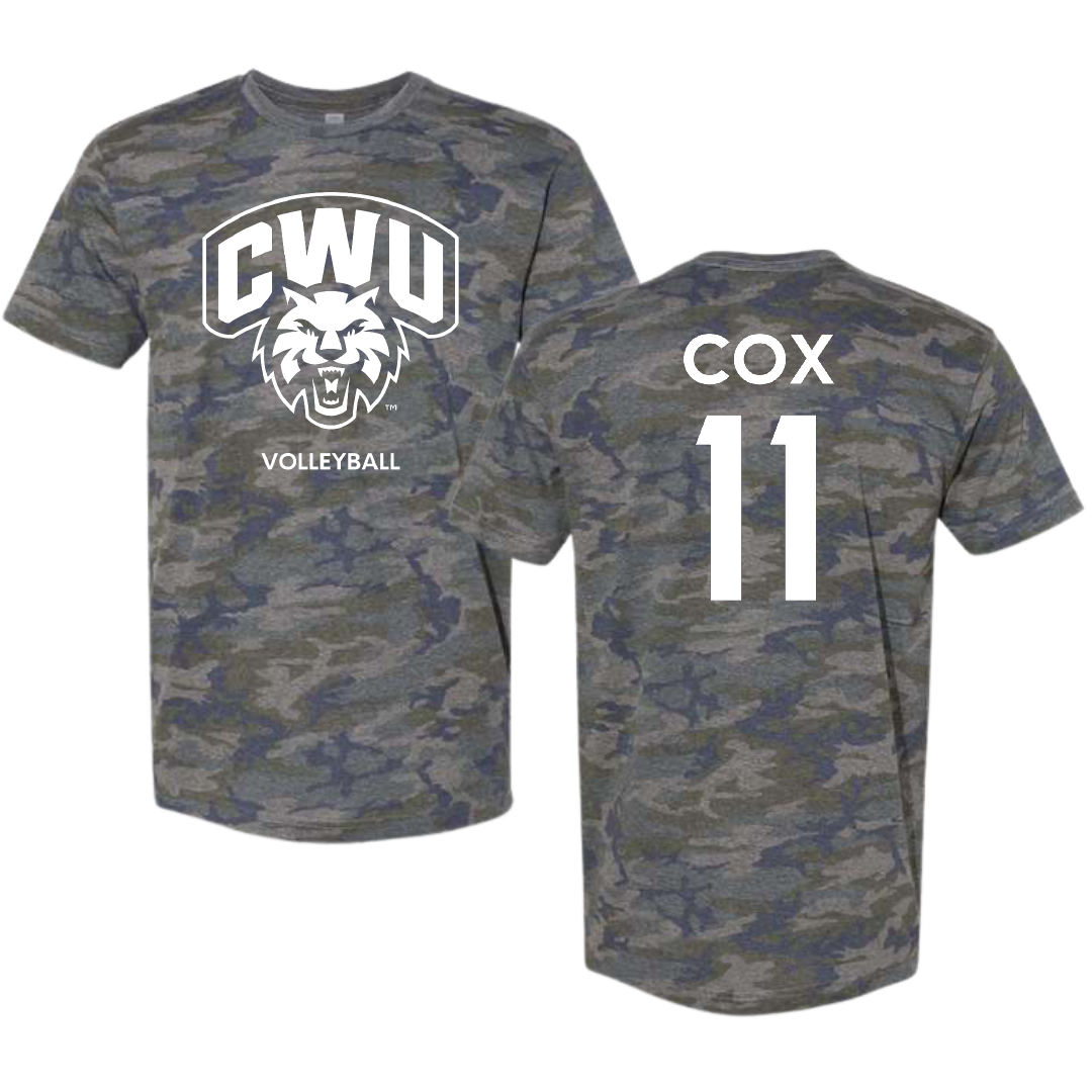Central Washington University Volleyball (W) Vintage Camo Tee - #11 Lacy Cox