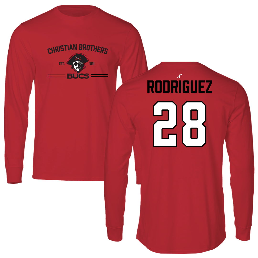 Christian Brothers University Baseball Red General Performance Long Sleeve - #28 Jordan Rodriguez