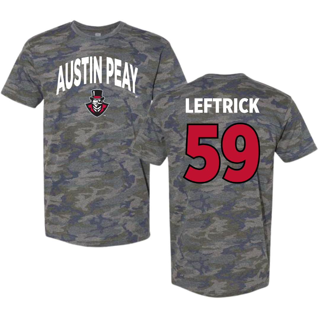 Austin Peay State University Football Vintage Camo Tee - #59 Logan Leftrick