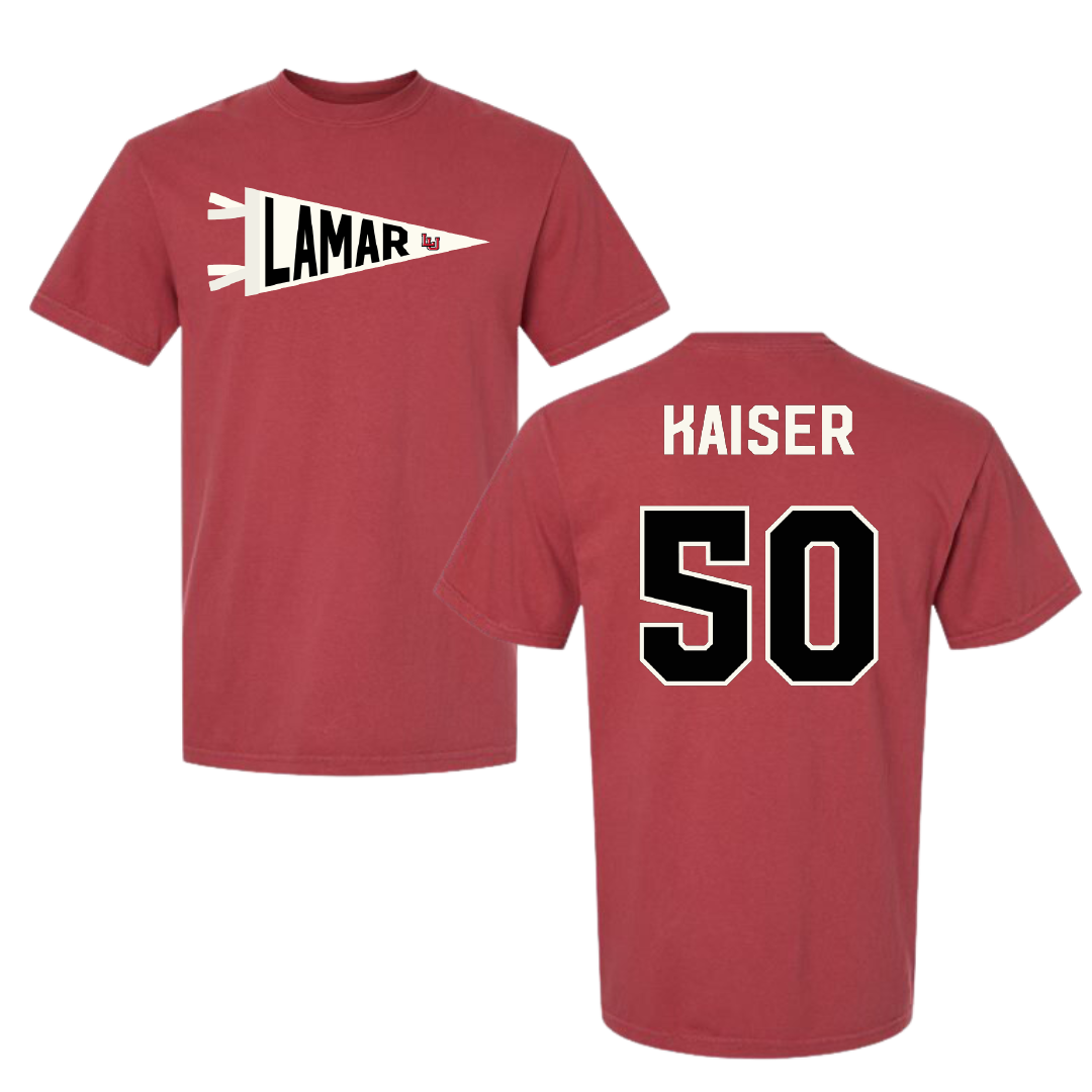 Lamar University Baseball Canvas Red Pennant Comfort Colors Tee - #50 Connor Kaiser
