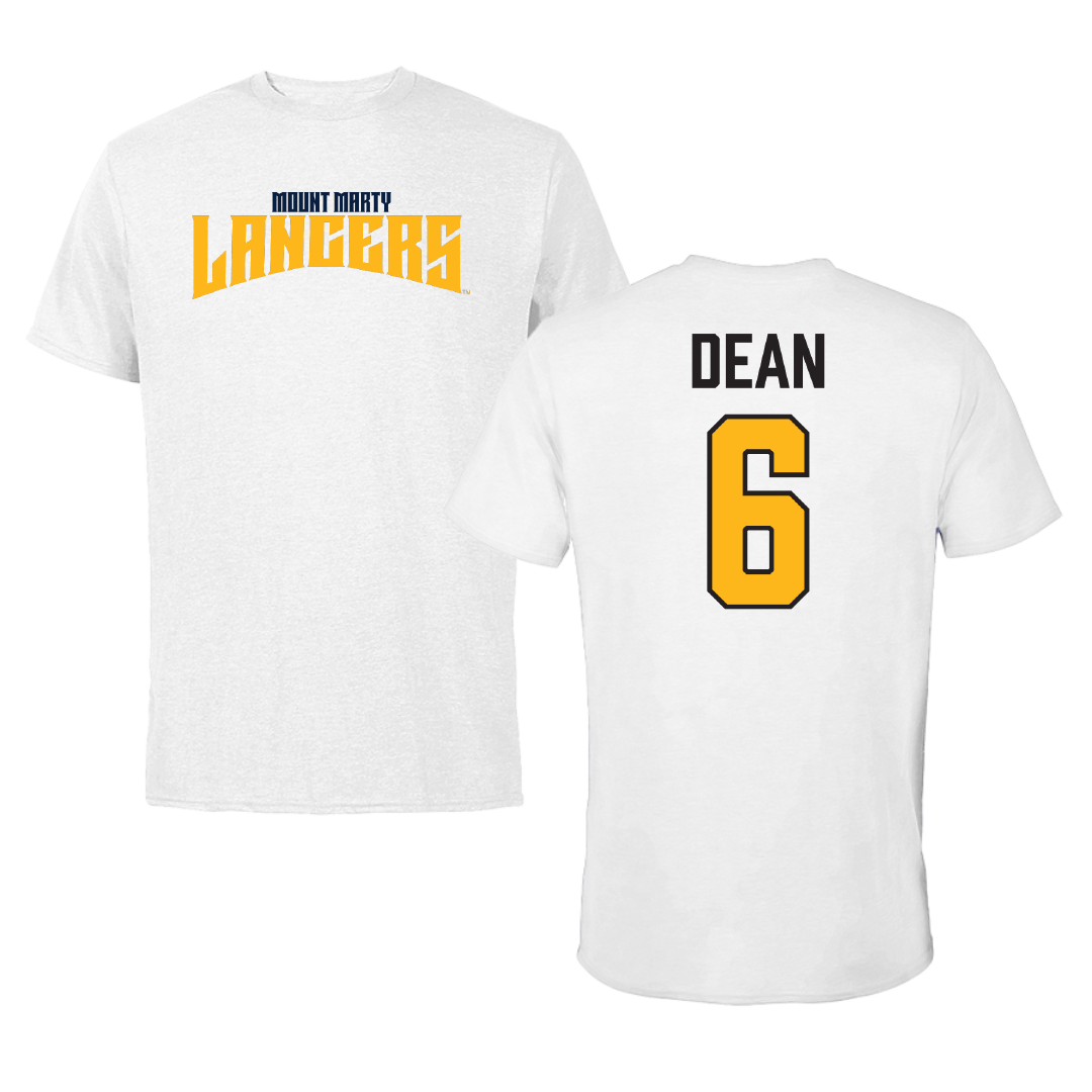 Mount Marty University Football White Classic Performance Tee - #6 Nate Dean
