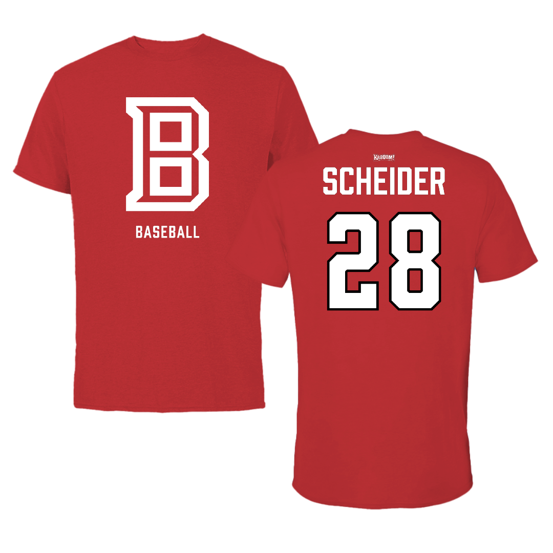 Bradley University Baseball Red Block Performance Tee - #28 Calen Scheider