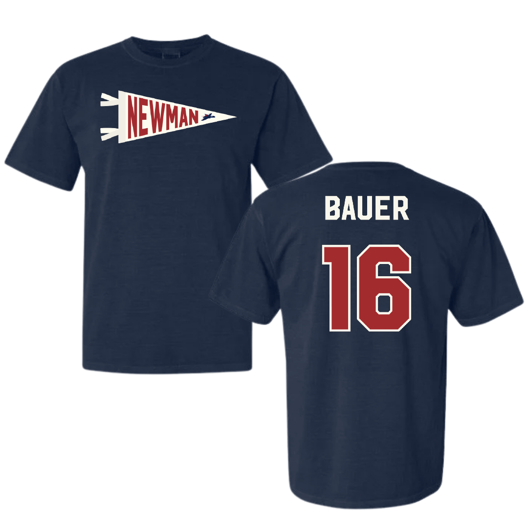 Newman University Soccer Navy Pennant Comfort Colors Tee - #16 Alexa Bauer