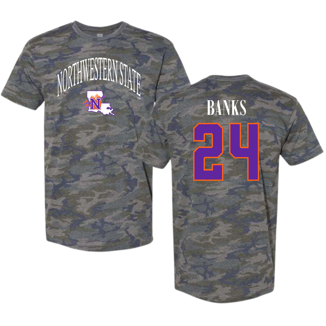 Northwestern State University Football Vintage Camo Tee - #24 Brian Banks
