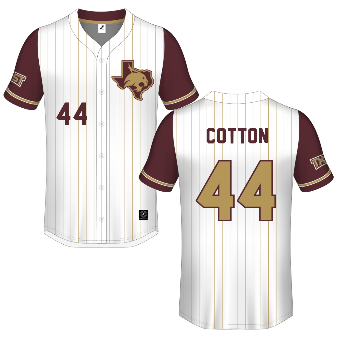 Texas State University White Pinstripe Button-Down Jersey - #44 Jackson Cotton