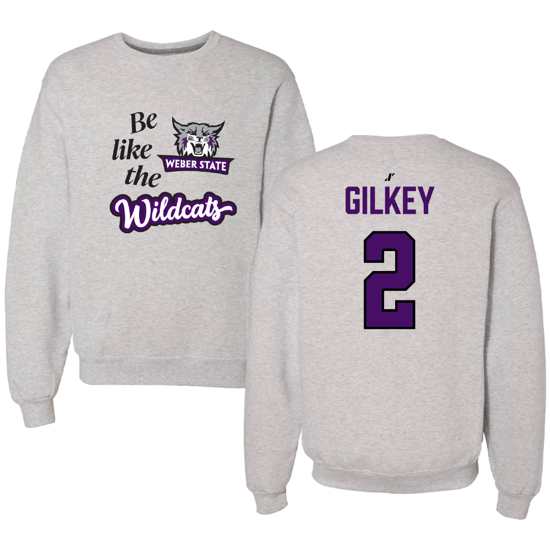 Weber State University Football Light Gray Be Like Us Crewneck - #2 Jackson Gilkey