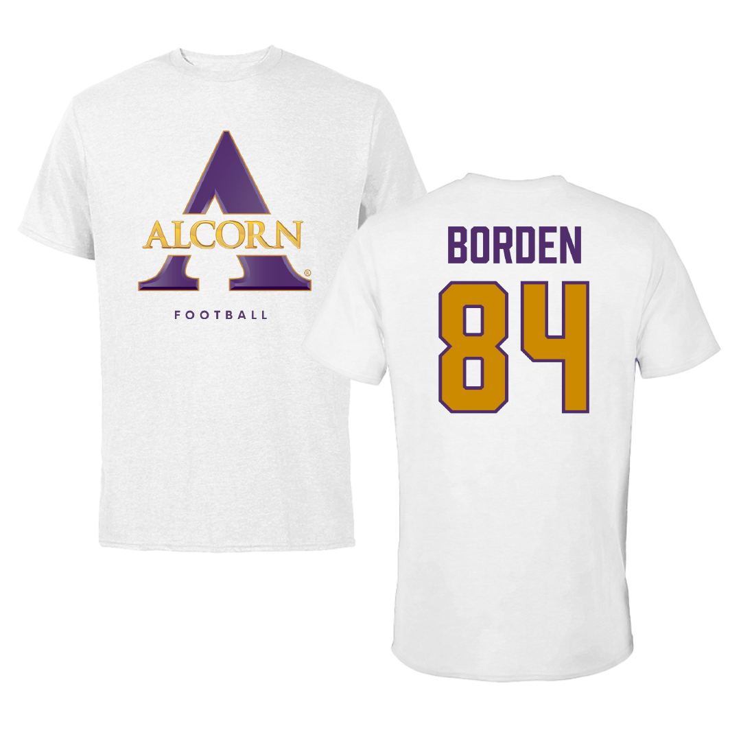 Alcorn State University Football White Performance Tee - #84 Dedrick Borden