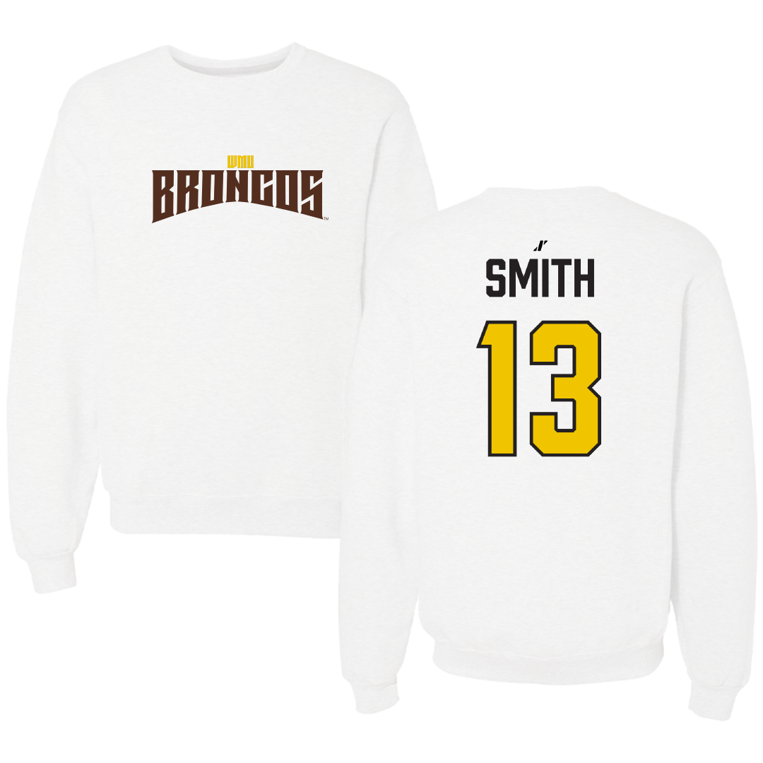 Western Michigan University Soccer White Classic Crewneck - #13 Liam Smith