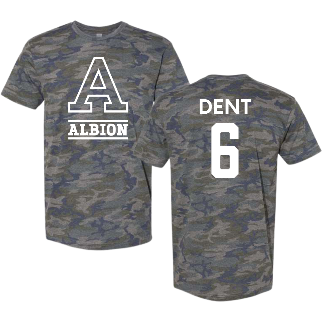 Albion College Football Vintage Camo Tee - #6 Nevin Dent
