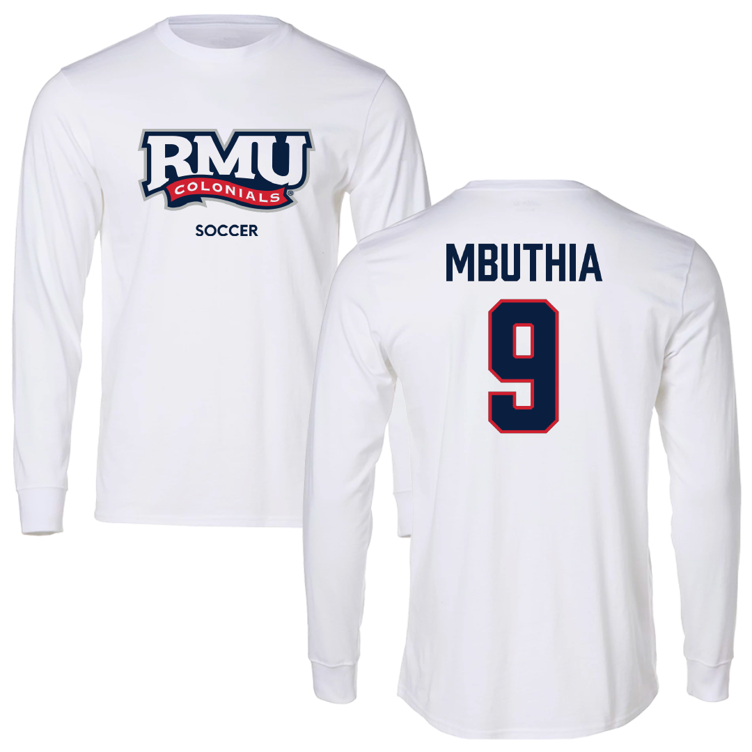 Robert Morris University Soccer (M) White Mascot Performance Long Sleeve - #9 John Paul Mbuthia
