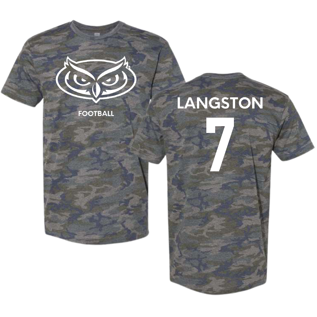 Florida Atlantic University Football Vintage Camo Tee - #7 Bryce Langston
