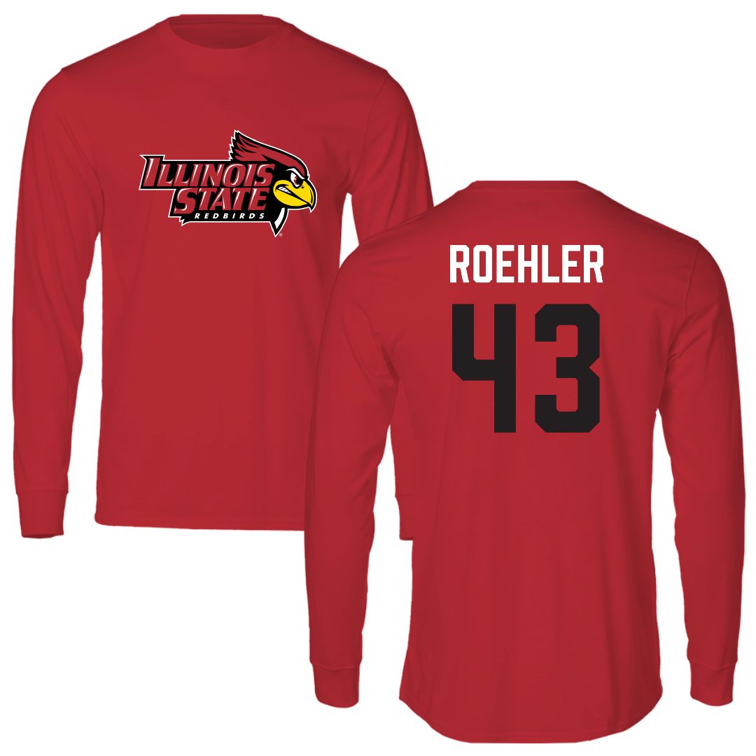 Illinois State University Baseball Red Redbird Performance Long Sleeve - #43 Trenton Roehler