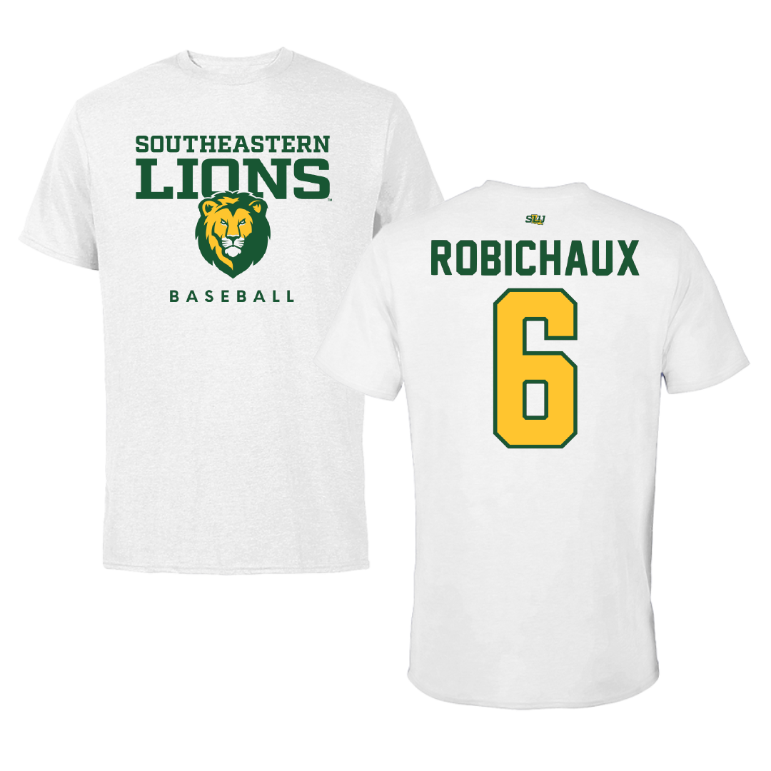 Southeastern Louisiana University Baseball White Tee - #6 Ben Robichaux