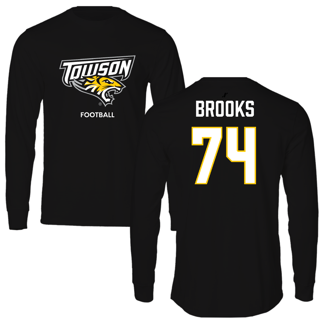 Towson University Football Black Performance Long Sleeve - #74 KJ Brooks
