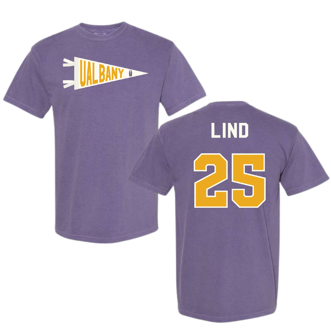 University at Albany Soccer Purple Pennant Comfort Colors Tee - #25 Zach Lind