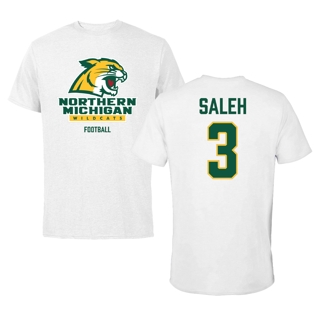 Northern Michigan University Football White Performance Tee - #3 Adam Saleh