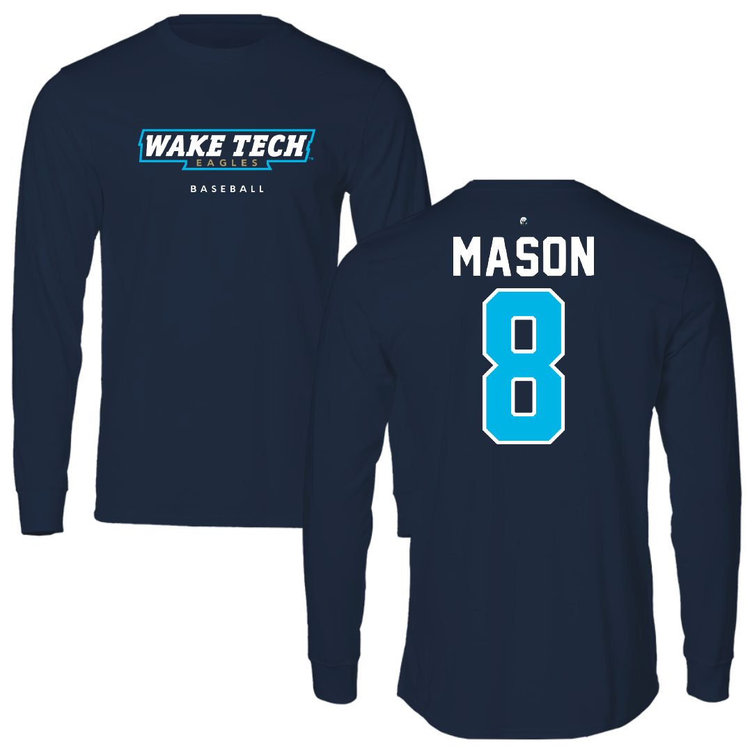Wake Tech Community College Baseball Navy Performance Long Sleeve - #8 John Mason