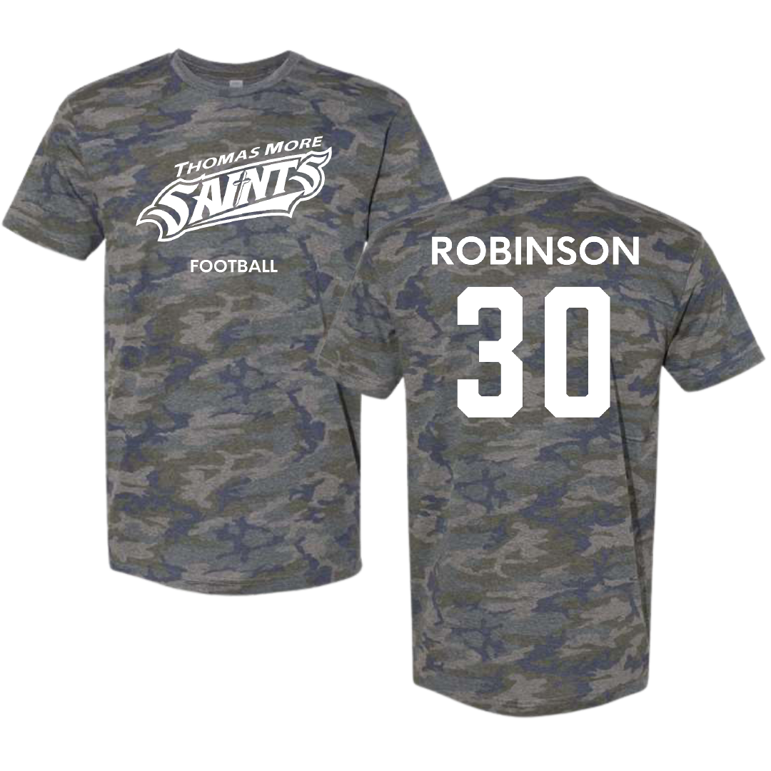 Thomas More University Football Vintage Camo Tee - #30 Sam Robinson