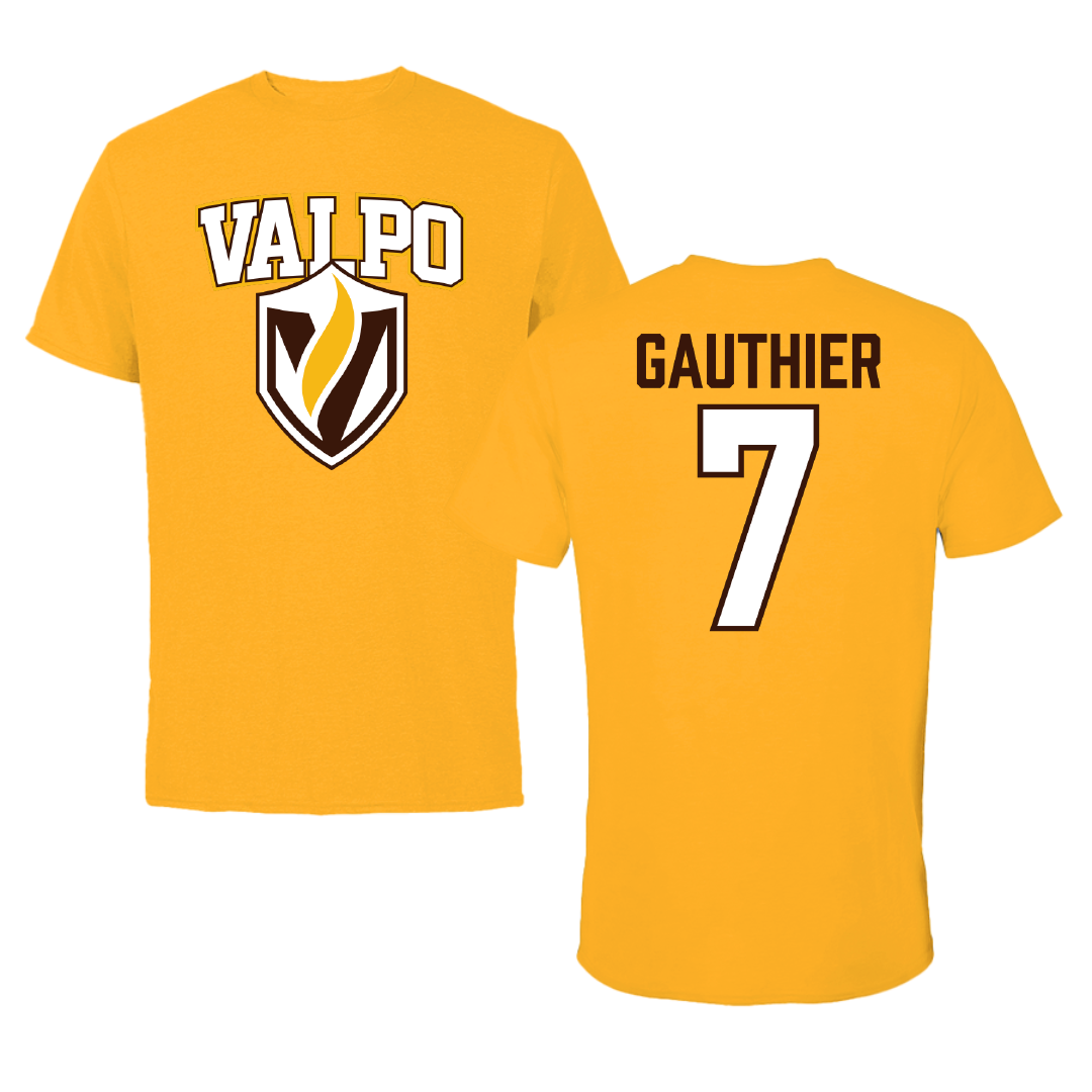 Valparaiso University Baseball Gold Performance Tee - #7 Javin Gauthier