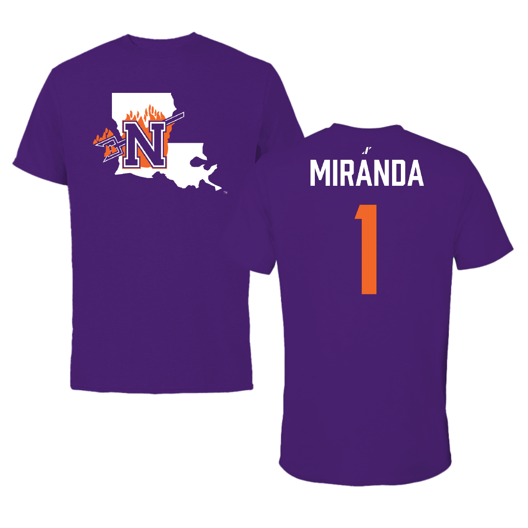 Northwestern State University Football Purple State Tee - #28 Jacob Miranda