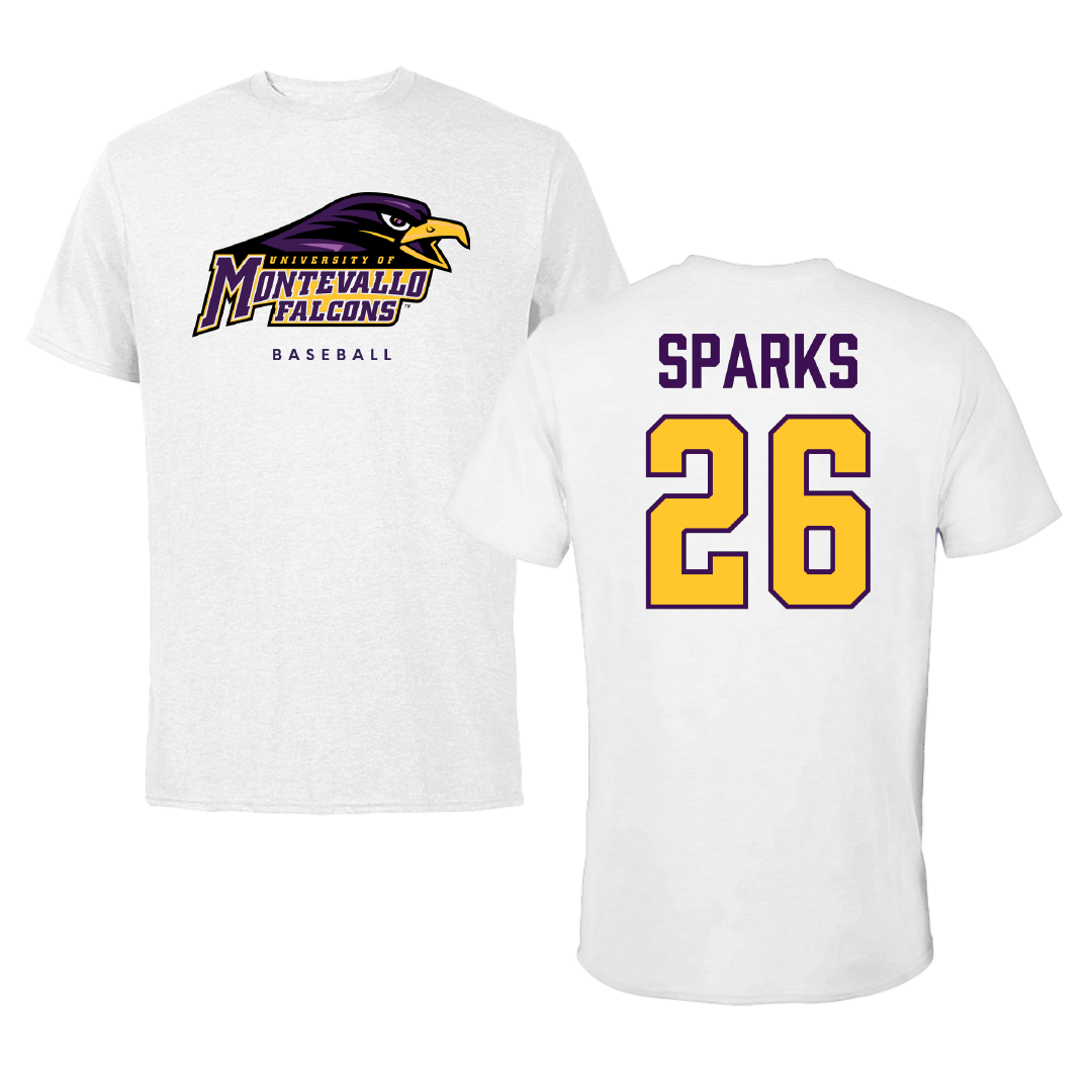 University of Montevallo Baseball White Tee - #26 Matthew Sparks